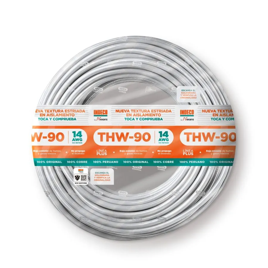 Cable THW-90 +Plus 14 AWGx100m Indeco-Blanco