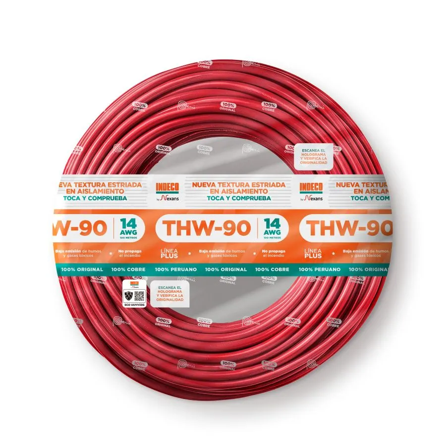 Cable THW-90 +Plus 12 AWGx100m Indeco-Rojo
