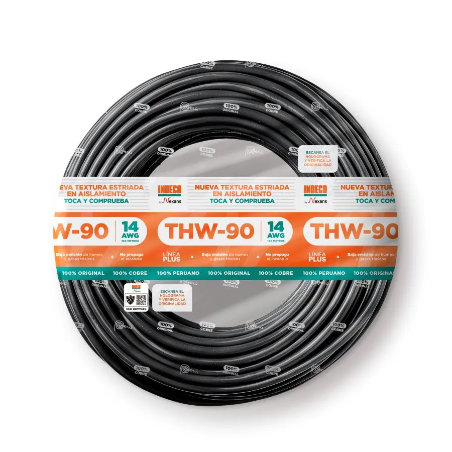 Cable THW-90 +Plus 12 AWGx100m Indeco-Negro