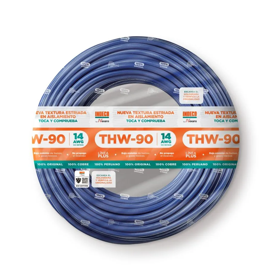 Cable THW-90 +Plus 12 AWGx100m Indeco-Azul
